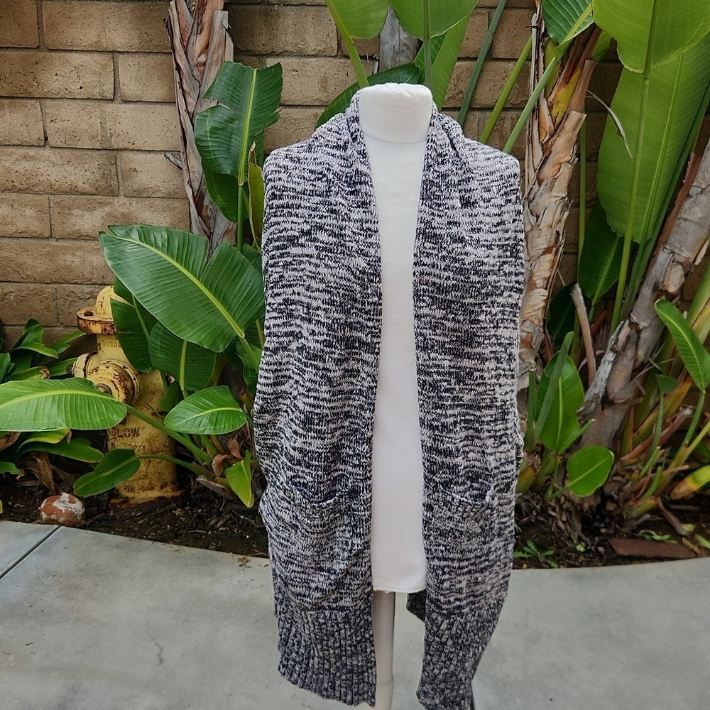 Michael Stars Black White Reversible Open Front Knit Cardigan